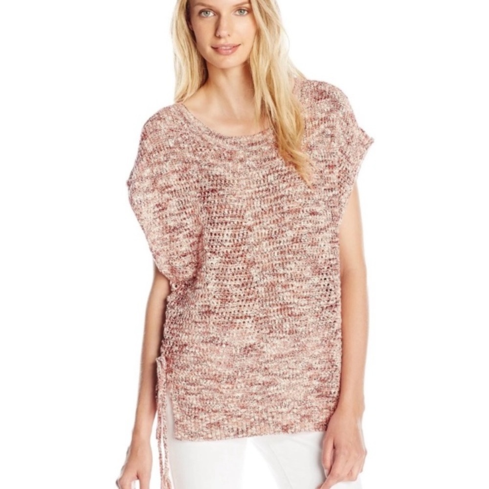 Lucky Brand Pink Marled Scoop Neck Knit Sweater